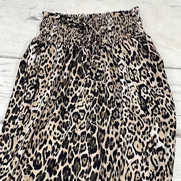 WAYF Pants Elastic Waist Flowy Cheetah Print Brown Black Size Medium M - Picture 5 of 11